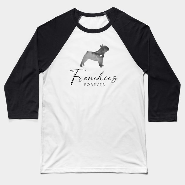 French Bull Dog Lover Gift - Ink Effect Silhouette - Frenchies Forever Baseball T-Shirt by Elsie Bee Designs